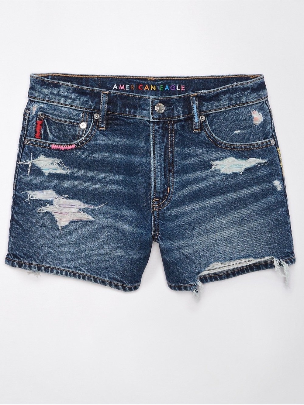 AE Pride Strigid Super High-Waisted Relaxed Ripped Denim Short Size 0 NWT
